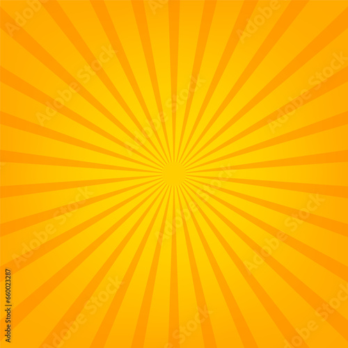 Sunburst background. Orange background with radial lines for retro illustration in pop art style. Vintage background for comic superhero text, speech bubble, message. Vector illustration