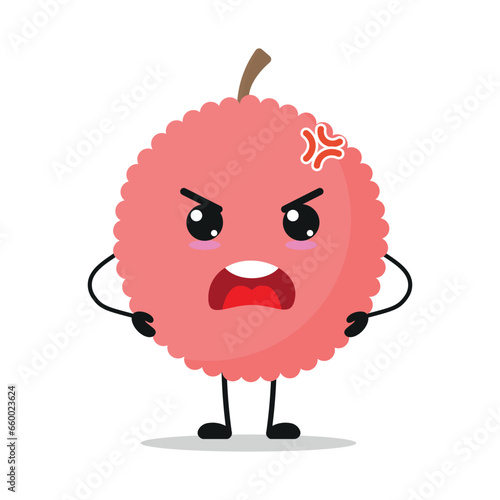 Cute angry lychee character. Funny mad fruit cartoon emoticon in flat style. closet vector illustration