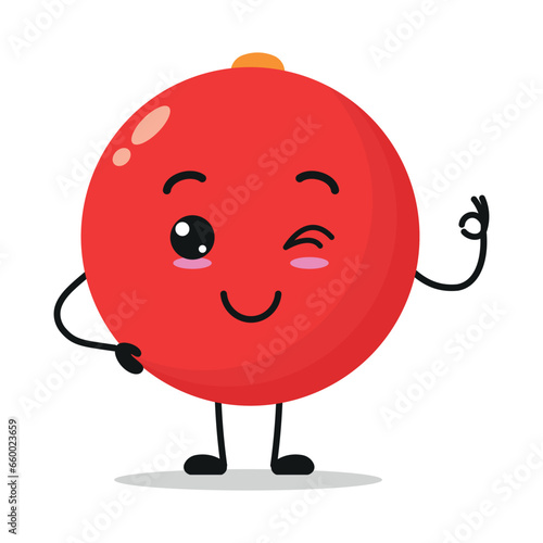 Cute happy cranberry character. Funny smiling and wink fruit cartoon emoticon in flat style. closet vector illustration