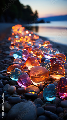 Sunset Serenade  Colorful Glass Pebbles on a Beach stones on the beach stones on the sand
