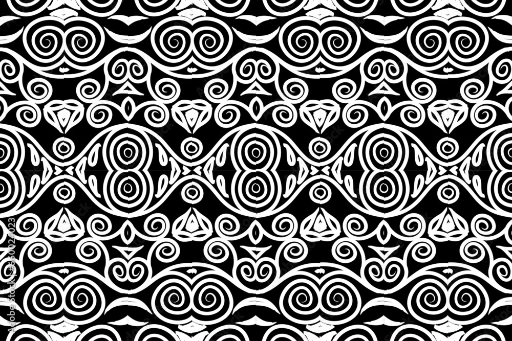 Luxurious Black and white background frame batik ethnic dayak ornament for presentation template 