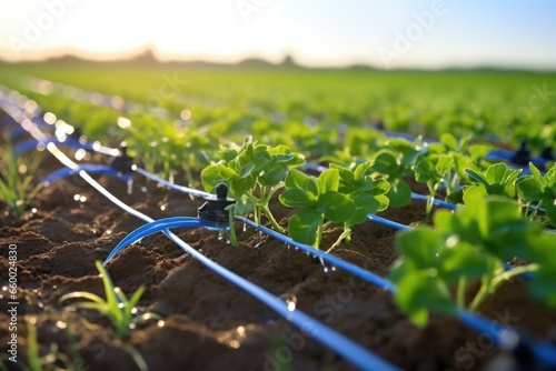 close-up of drip irrigation system in a field photo