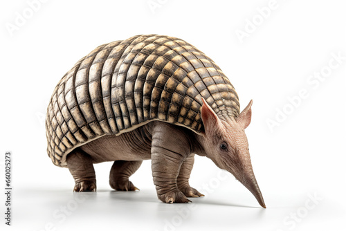 Photo-realistic image of an armadillo on a white background,Armadillo in Motion: A Study in Natural Armor © Moon