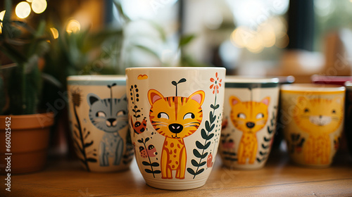 A whimsical and colorful children's cup featuring playful animal illustrations, brimming with a favorite childhood beverage