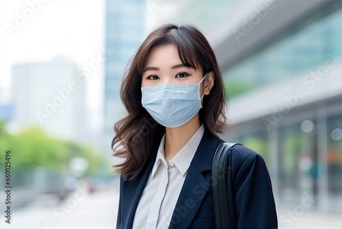 woman wearing face mask protect filter against air pollution