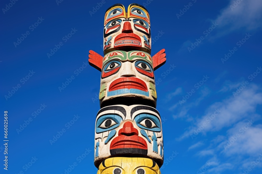 Fototapeta premium canadian totem pole against a blue sky