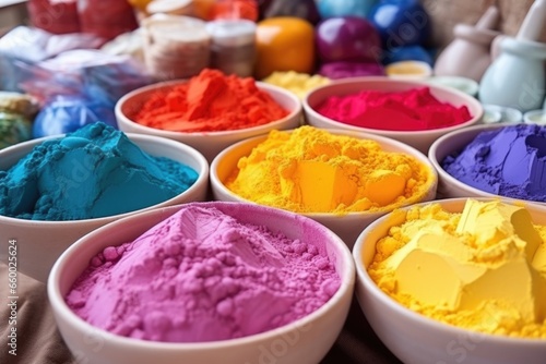 variety of colorful dough for pottery making