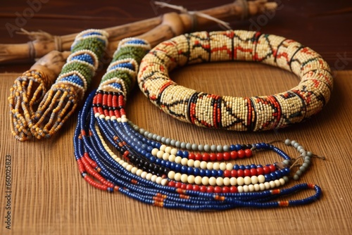 south african handmade bead jewelry on a bamboo mat