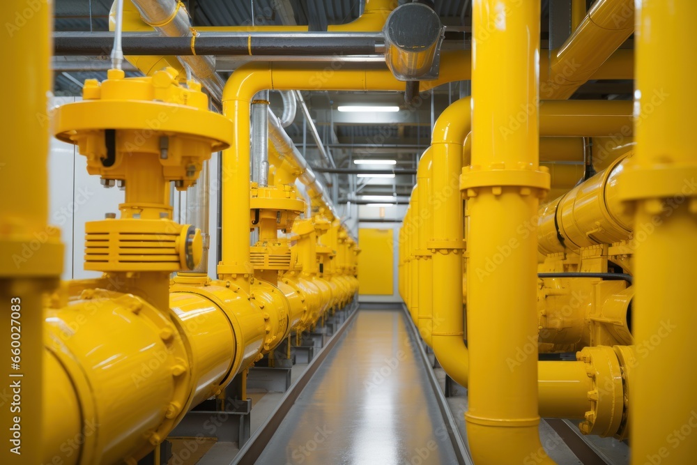 close-up of yellow gas pipes