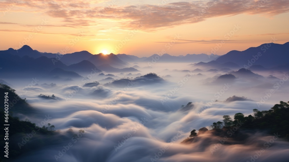 cloud carpet over mountain landscape, nhong khai,