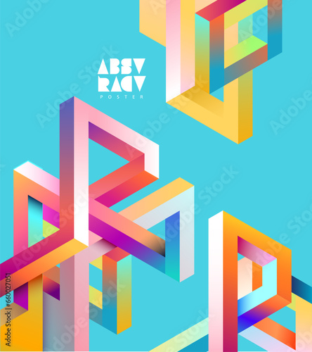 Isometric impossible colorful lines. Abstract geometric background. Vector design elements.Bright vector poster design. 