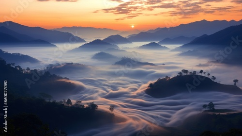 cloud carpet over mountain landscape, nhong khai, photo