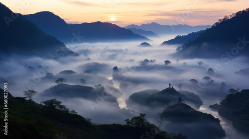 cloud carpet over mountain landscape, nhong khai, photo