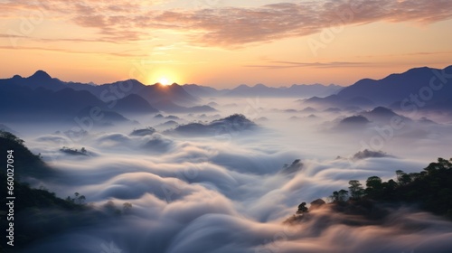 cloud carpet over mountain landscape  nhong khai 