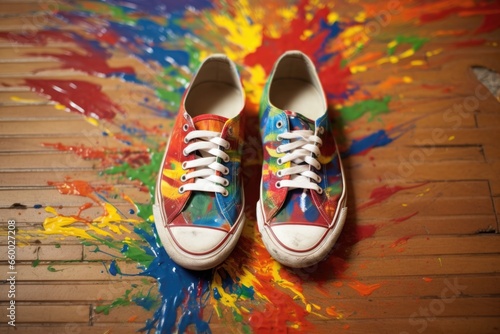 hand-painted canvas shoes on floor photo