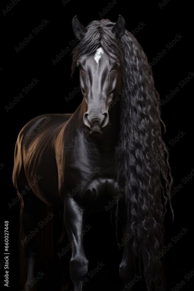 friesian horse standing black background friesian horse standing black background