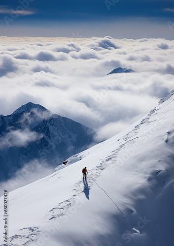 , haute-savoie, chamonix, mont blanc, climber on mer de grace glacier in mont blanc massif © Quintes