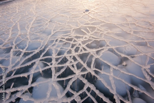 ice pattern, frozen tenaya lake, yosemite national park photo