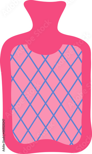 Cute pink hot water bottle vector clipart illustration isolated on transparent background