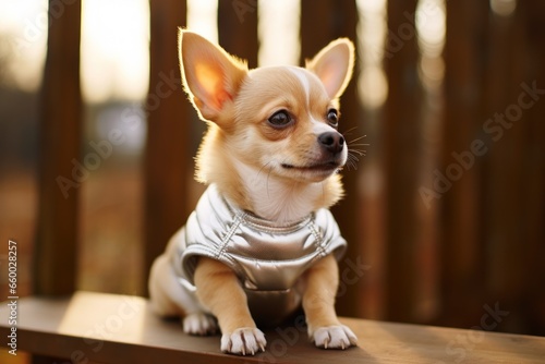 portrait of a cute purebred chihuahua. chihuahua puppy on the bench. chihuahua  dog  puppy 