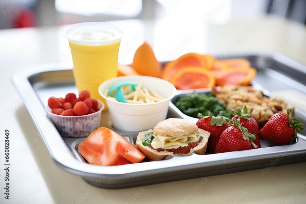 a school meal tray with healthy food options a school meal tray with healthy food options