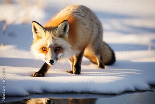 red fox searching dinner in winter at hayden valley of yellowstone © Quintes