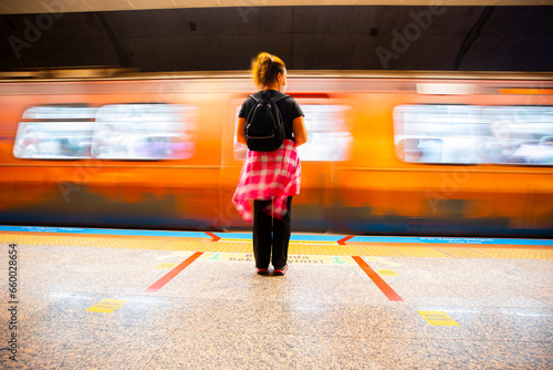 Passengers at the Marmaray Train Station on the Europan Side. Gebze - Halkalı suburban train line. Istanbul, TURKEY photo