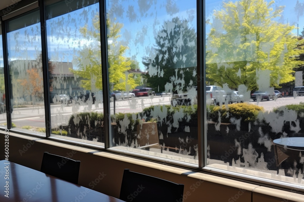 Fototapeta premium heat-reflective window film applied on clear pane