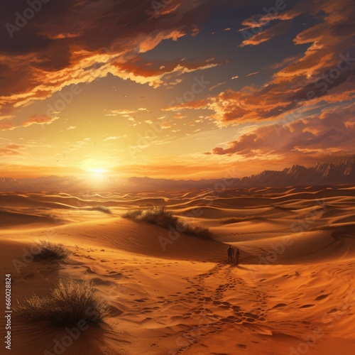 Vast Desert Dunes Painted in Golden Twilight Hues