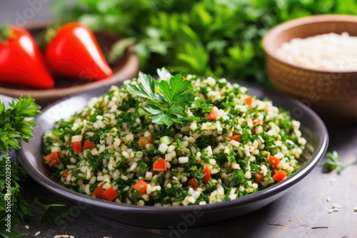a lebanese tabbouleh salad with fresh herbs