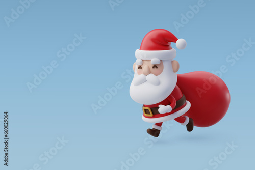 3d Vector Santa claus with Red bag, Merry Christmas and Happy new year concept.