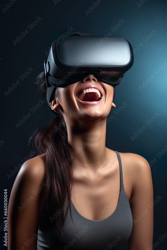 Woman Wears Virtual Reality Headset Woman Wears Virtual Reality Headset