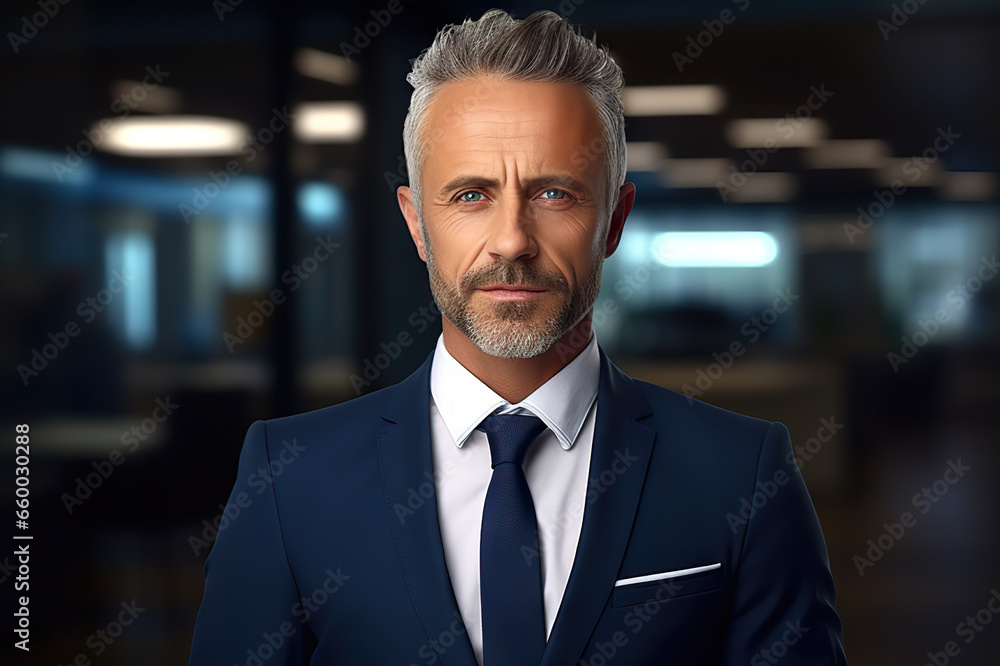 Confident CEO Middle-aged Businessman Leading with Assurance in Office Setting. created with Generative AI