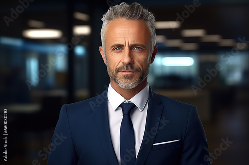Confident CEO Middle-aged Businessman Leading with Assurance in Office Setting. created with Generative AI