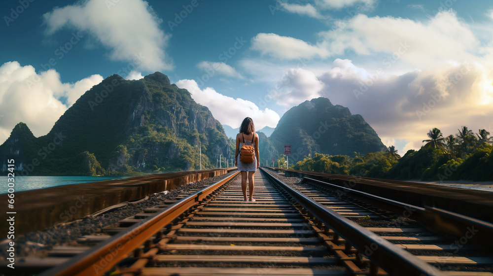 Malaysia Travel Girl on Tracks Outdoors