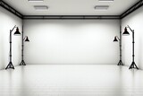 Espace vide pour décor ou shooting photo, lumière, pièce épurée et belle décoration, studio photo vide, tout blanc