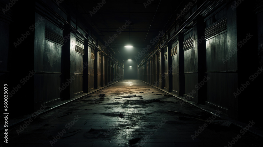 Scary photo of an empty corridor, horror image from a nightmare