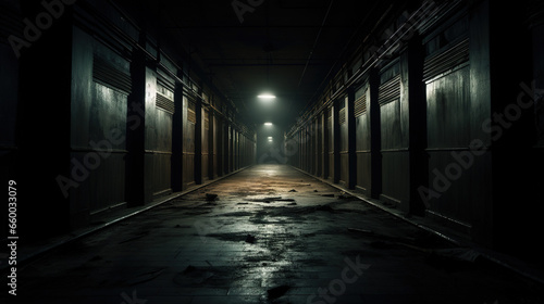 Scary photo of an empty corridor  horror image from a nightmare