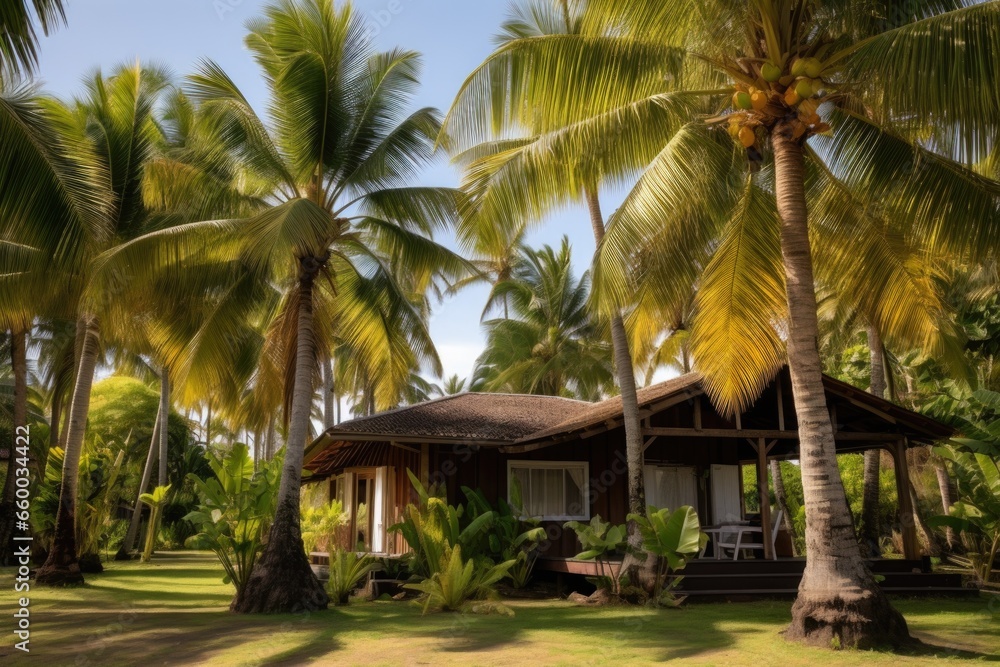 a bungalow surrounded by palm trees a bungalow surrounded by palm trees