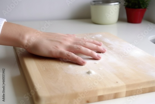 chopping board on table, fingers properly curled to avoid cuts