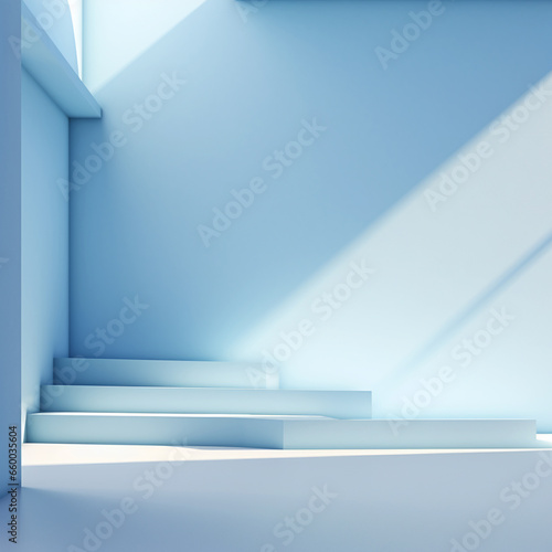 Background walls Blue podium mockup with gallery empty stand for podium or studio showroom product presentation stand