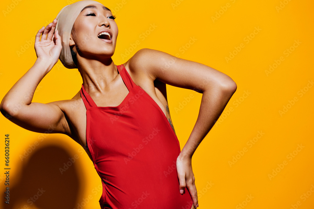 Beauty woman surprised fashion red smile lifestyle portrait trendy expression lips yellow Beauty woman surprised fashion red smile lifestyle portrait trendy expression lips yellow