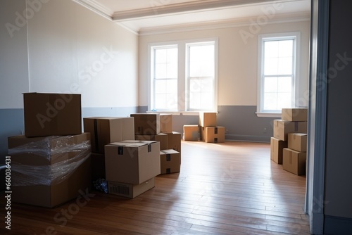 a foreground of packed moving boxes in a vacant room © Alfazet Chronicles