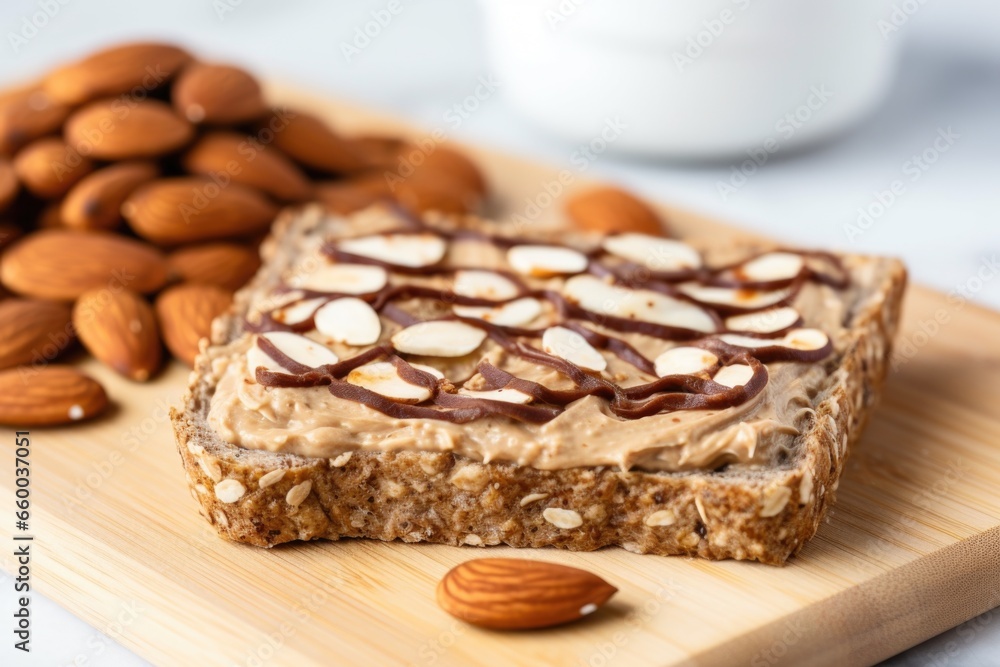 almond butter swirl on a slice of whole grain toast almond butter swirl on a slice of whole grain toast