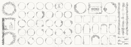 Set of Thin Line vintage frame and corners icon. Vector illustration
