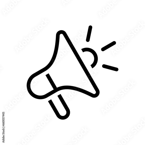 Electric megaphone with sound or marketing advertising line art vector icon for apps and websites