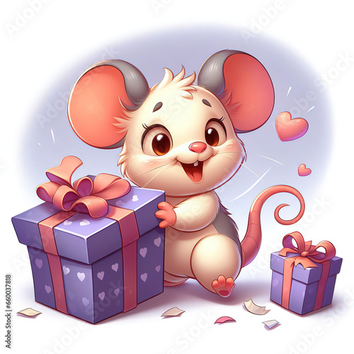 Cute little mouse opening a...