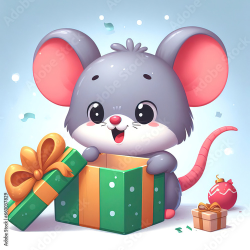 Cute little mouse opening a...