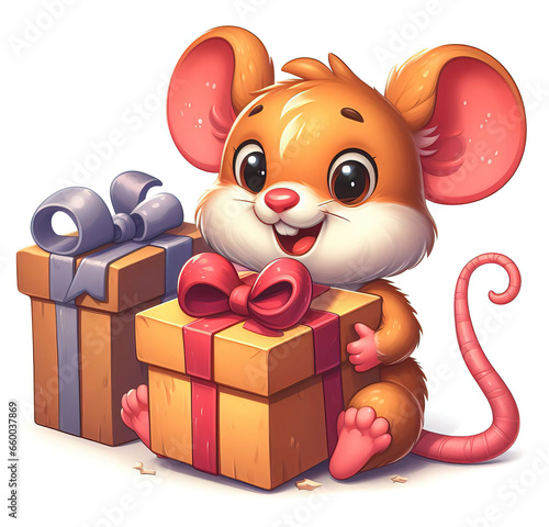 Cute little mouse opening a...