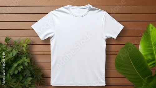 white t shirt mock up on wooden  background
